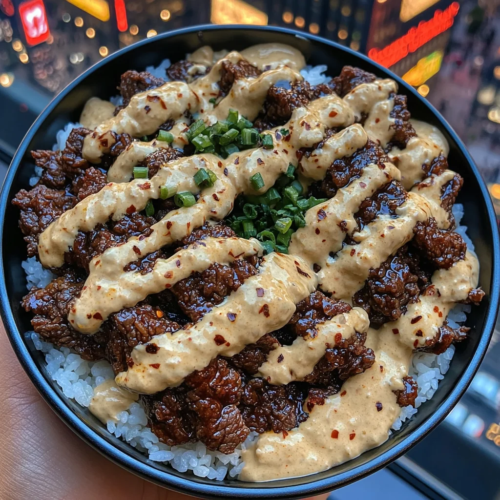 Spicy Beef Rice Bowls with Creamy Wasabi Sauce