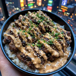 Spicy Beef Rice Bowls with Sesame Ginger Sauce
