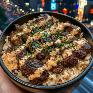 Spicy Beef Rice Bowls with Sriracha Yogurt Sauce