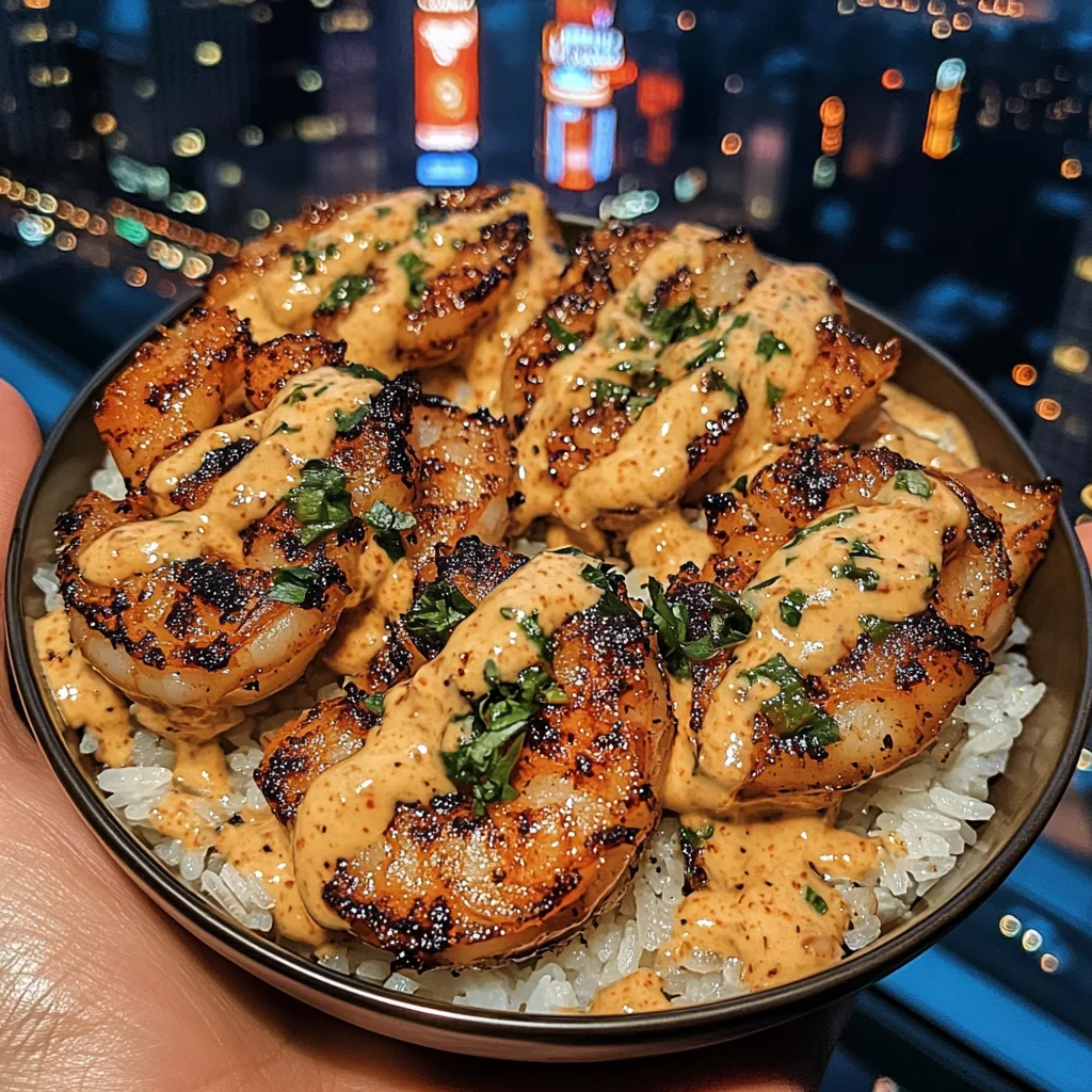 Spicy Garlic Shrimp Rice Bowls with Creamy Sriracha Sauce