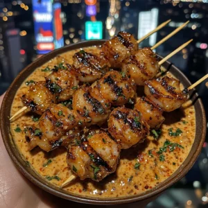 Spicy Honey Garlic Shrimp Skewers with Chili Dip