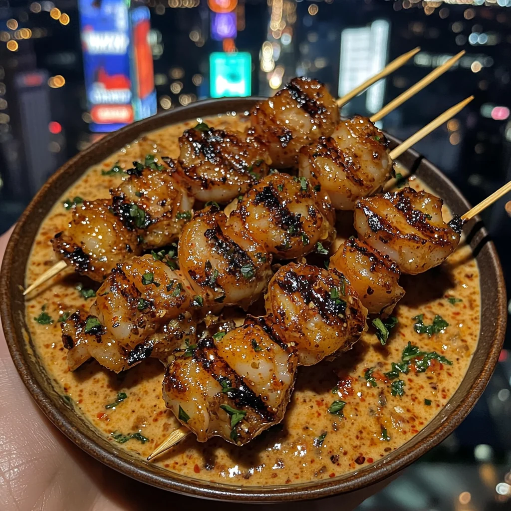 Spicy Honey Garlic Shrimp Skewers with Chili Dip