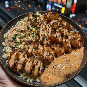 Spicy Honey Garlic Shrimp and orzo with Chili Sauce