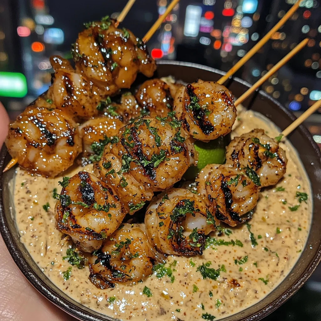 Spicy Honey Glazed Shrimp Skewers with Lime Dip
