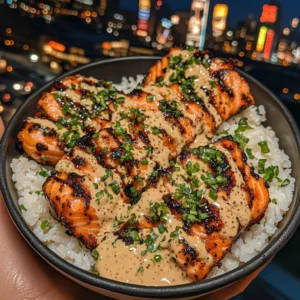 Spicy Salmon Rice Bowls with Sriracha Lime Drizzle