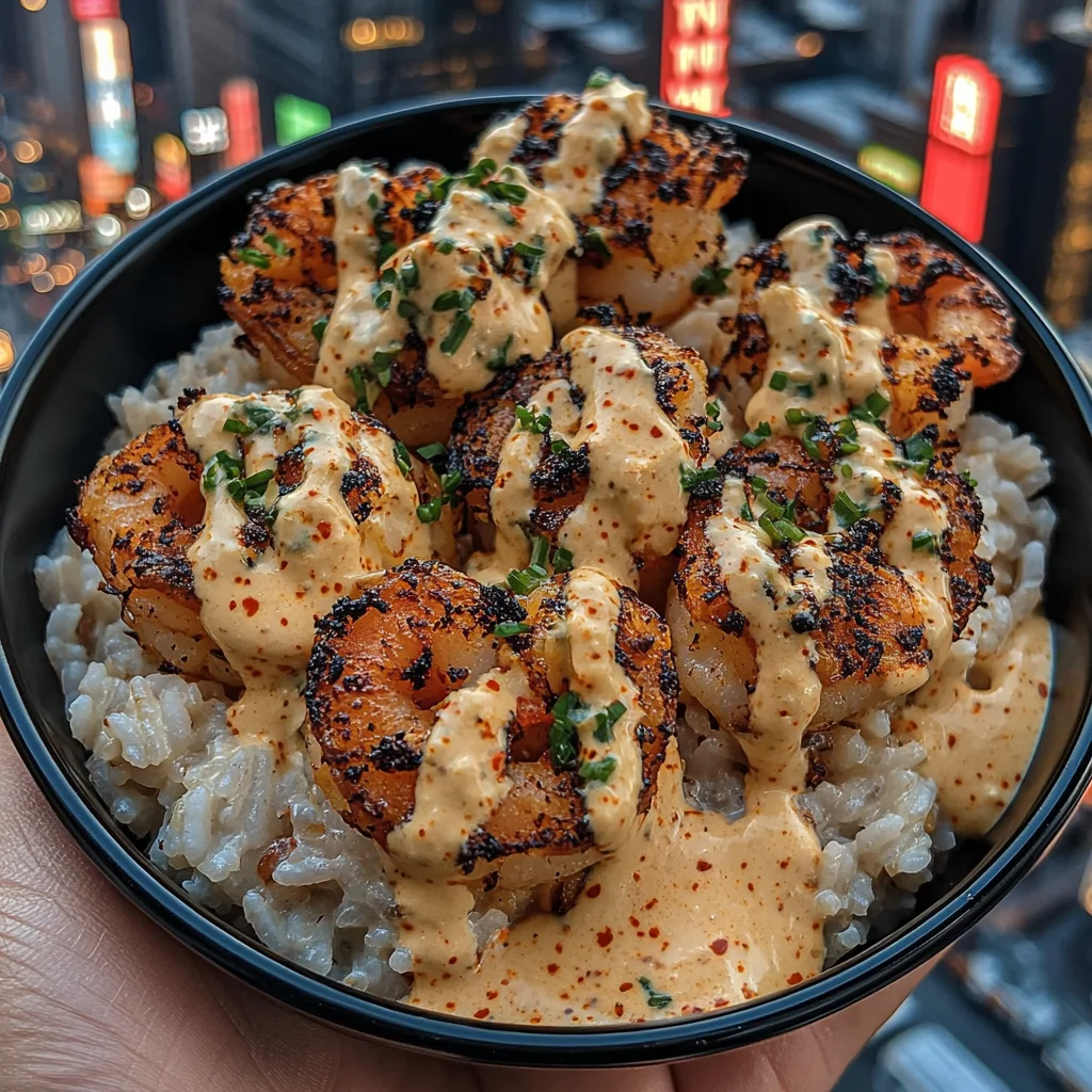 Spicy Shrimp Rice Bowls with Chili Garlic Drizzle