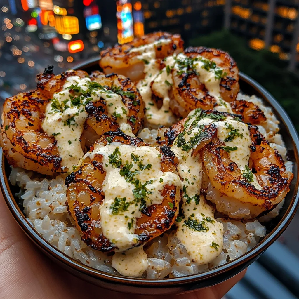 Spicy Shrimp Rice Bowls with Garlic Lime Crema