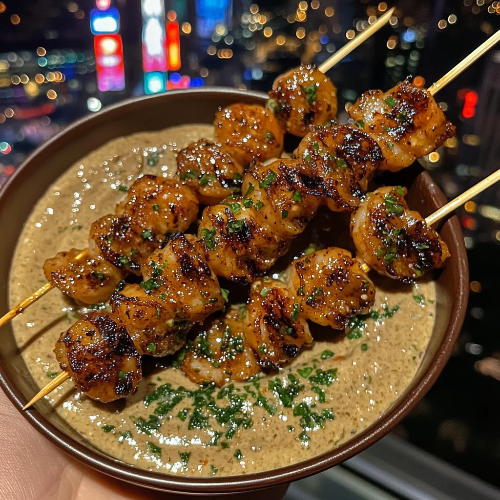 Spicy Soy Shrimp Skewers with Garlic Lime Dip