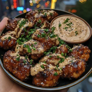 Sticky Garlic Soy Chicken Bites with Spicy Mayo Dip