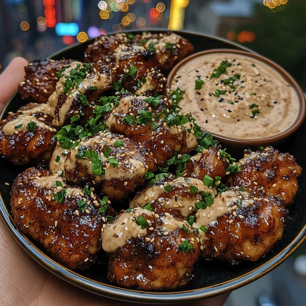 Sticky Garlic Soy Chicken Bites with Spicy Mayo Dip