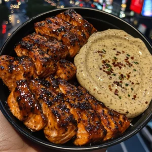 Sticky Honey Butter Salmon with Creamy Chili Dip