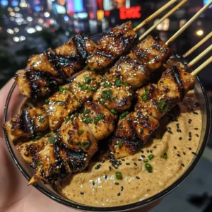 Sticky Honey Garlic Chicken Skewers with Spicy Sesame Dip