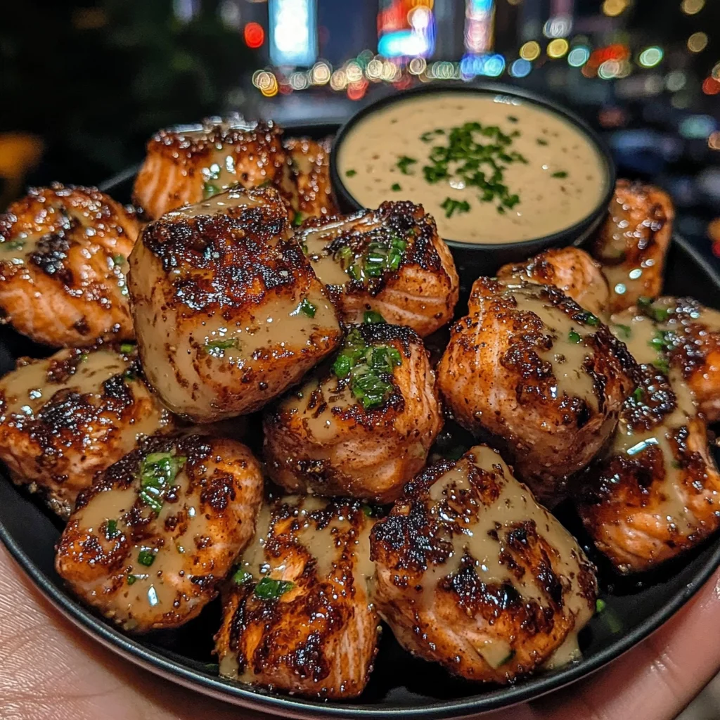 Sticky Soy Glazed Salmon Bites with Ginger Dip