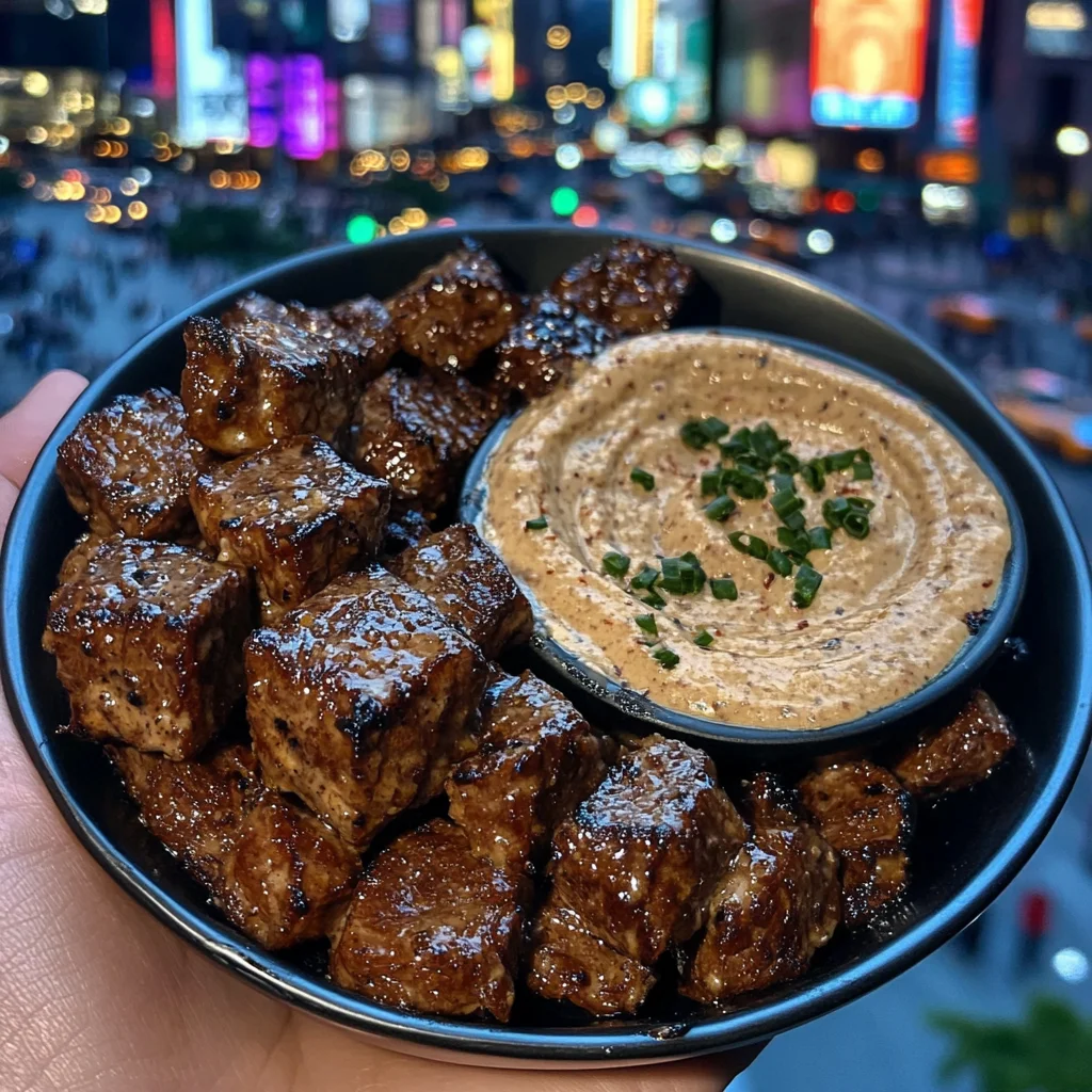 Sticky Sweet Beef Cubes with Spicy Ginger Dip