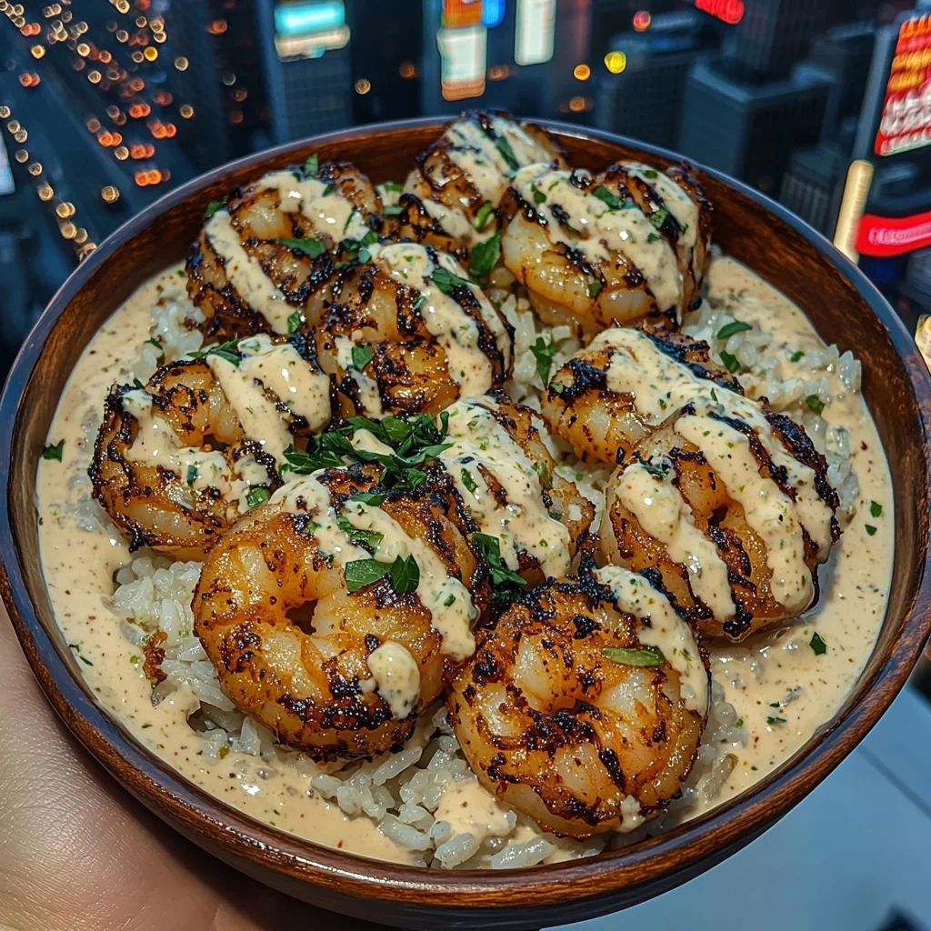 Sweet Chili Shrimp Rice Bowls with Garlic Lime Dressing