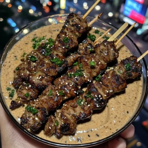 Sweet Soy Beef Skewers with Ginger Sesame Dip