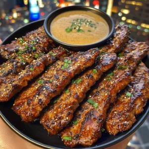 Sweet Soy Beef Strips with Sesame Ginger Dipping Sauce