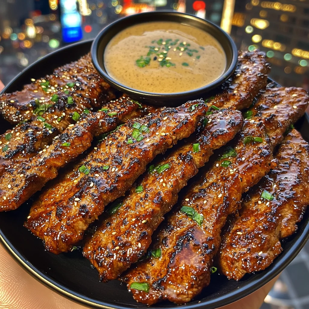 Sweet Soy Beef Strips with Sesame Ginger Dipping Sauce