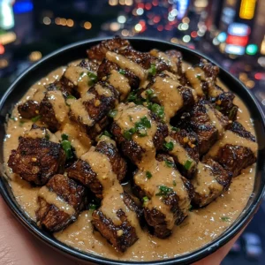 Sweet Teriyaki Beef Cubes with Ginger Sesame Sauce