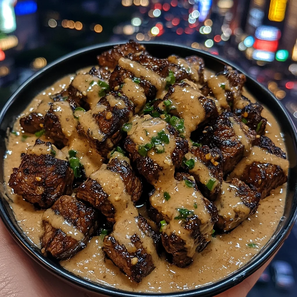 Sweet Teriyaki Beef Cubes with Ginger Sesame Sauce