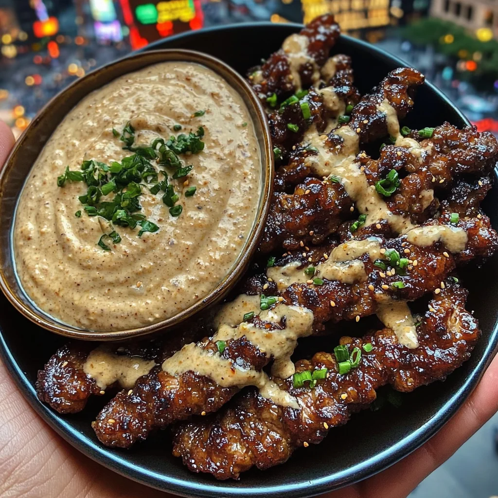 Sweet Teriyaki Beef Strips with Ginger Garlic Dip