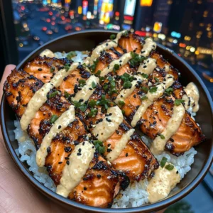 Sweet Teriyaki Salmon Rice Bowls with Garlic Mayo Drizzle
