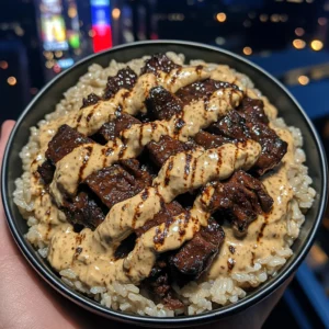 Sweet and Smoky Beef Rice Bowls with Chipotle Cream