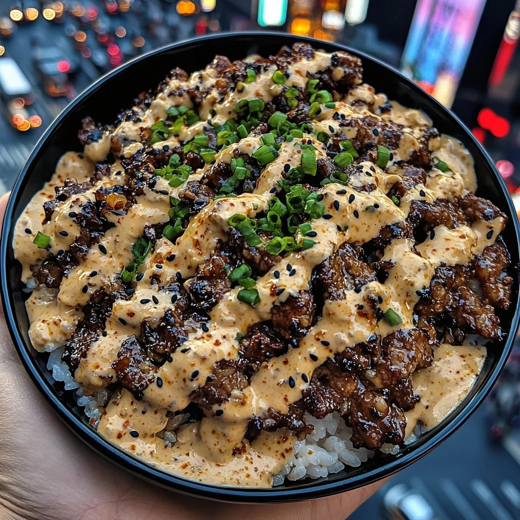 Teriyaki Beef Rice Bowls with Garlic Chili Sauce