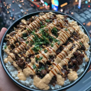 Teriyaki Beef Rice Bowls with Ginger Garlic Cream