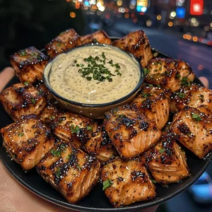 Teriyaki Glazed Salmon Bites with Creamy Ginger Dip