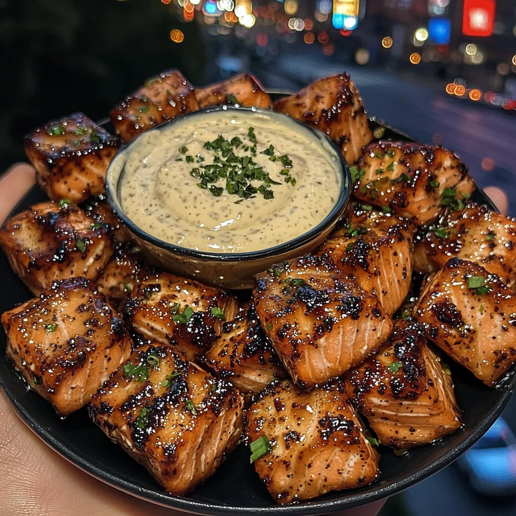 Teriyaki Glazed Salmon Bites with Creamy Ginger Dip