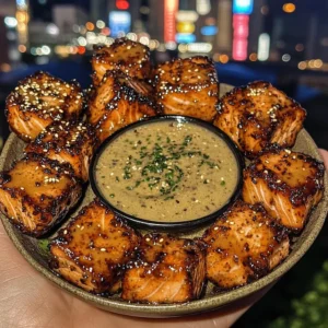 Teriyaki Glazed Salmon Bites with Sesame Dipping Sauce