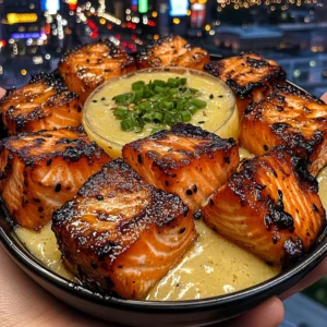 Teriyaki Glazed Salmon Cubes with Pineapple Ginger Dip