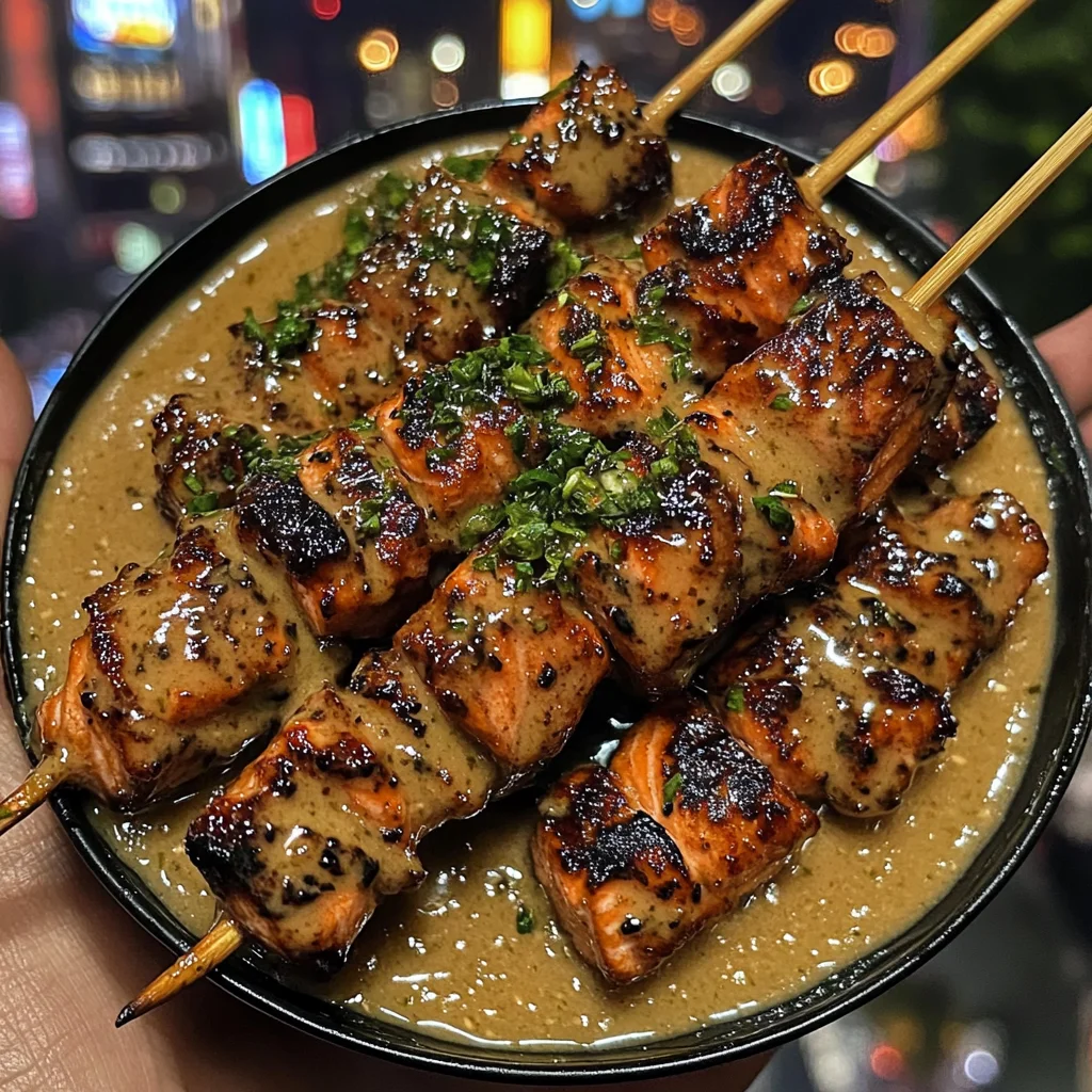 Teriyaki Glazed Salmon Skewers with Ginger Lime Sauce