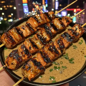 Teriyaki Salmon Skewers with Ginger Dipping Sauce