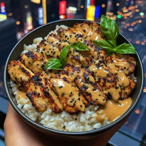 Thai Basil Chicken Rice Bowls with Peanut Chili Sauce