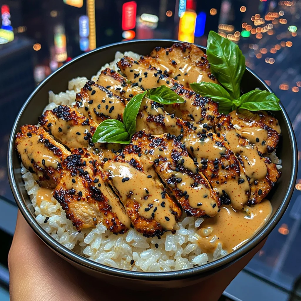 Thai Basil Chicken Rice Bowls with Peanut Chili Sauce