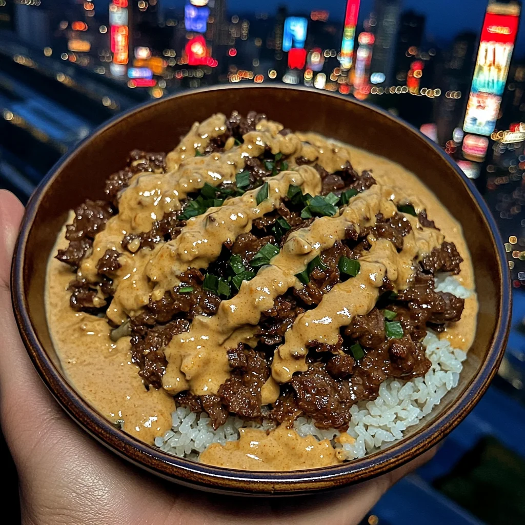 Thai Curry Beef Rice Bowls with Coconut Peanut Sauce