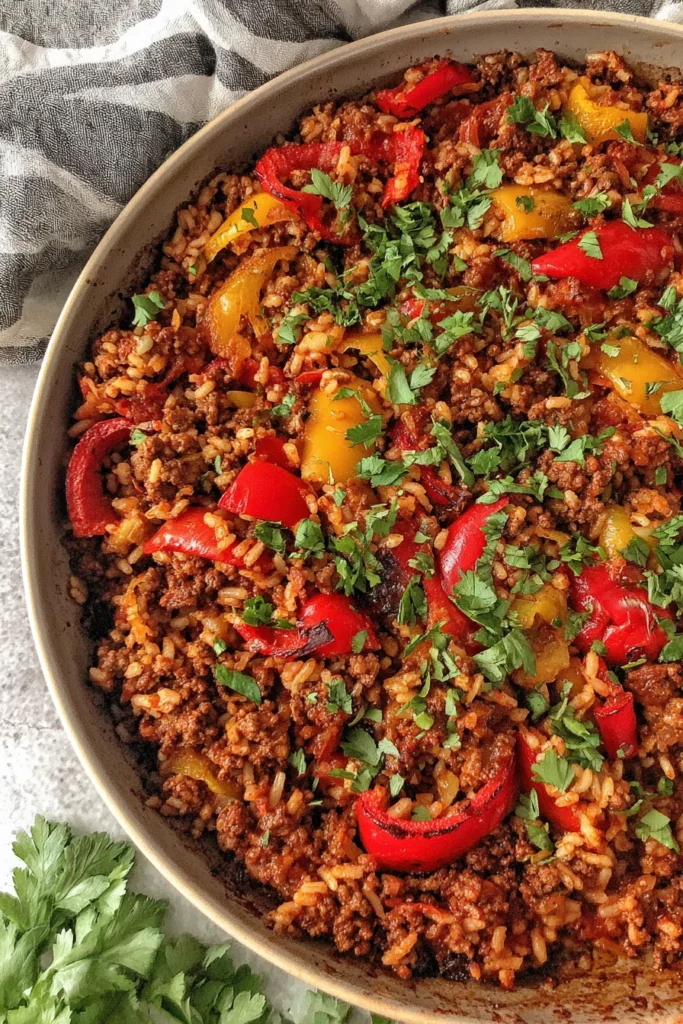 The BEST Unstuffed Pepper Skillet Recipe (with Ground Beef), dietitian recipe for gluten-free dinner