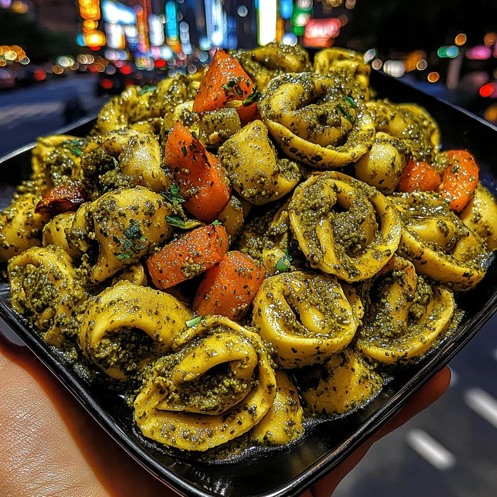 Tortellini in Pesto Cream Sauce with Roasted Vegetables