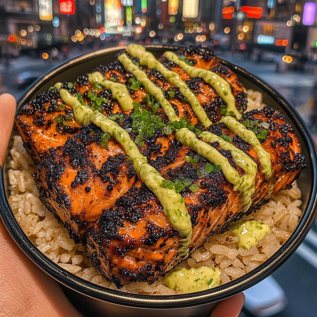 Blackened Salmon Rice Bowls with Avocado Lime Drizzle