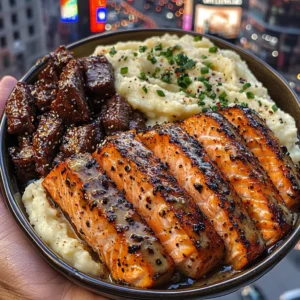 Cajun Salmon and Korean BBQ Beef with Creamy Mashed Potatoes