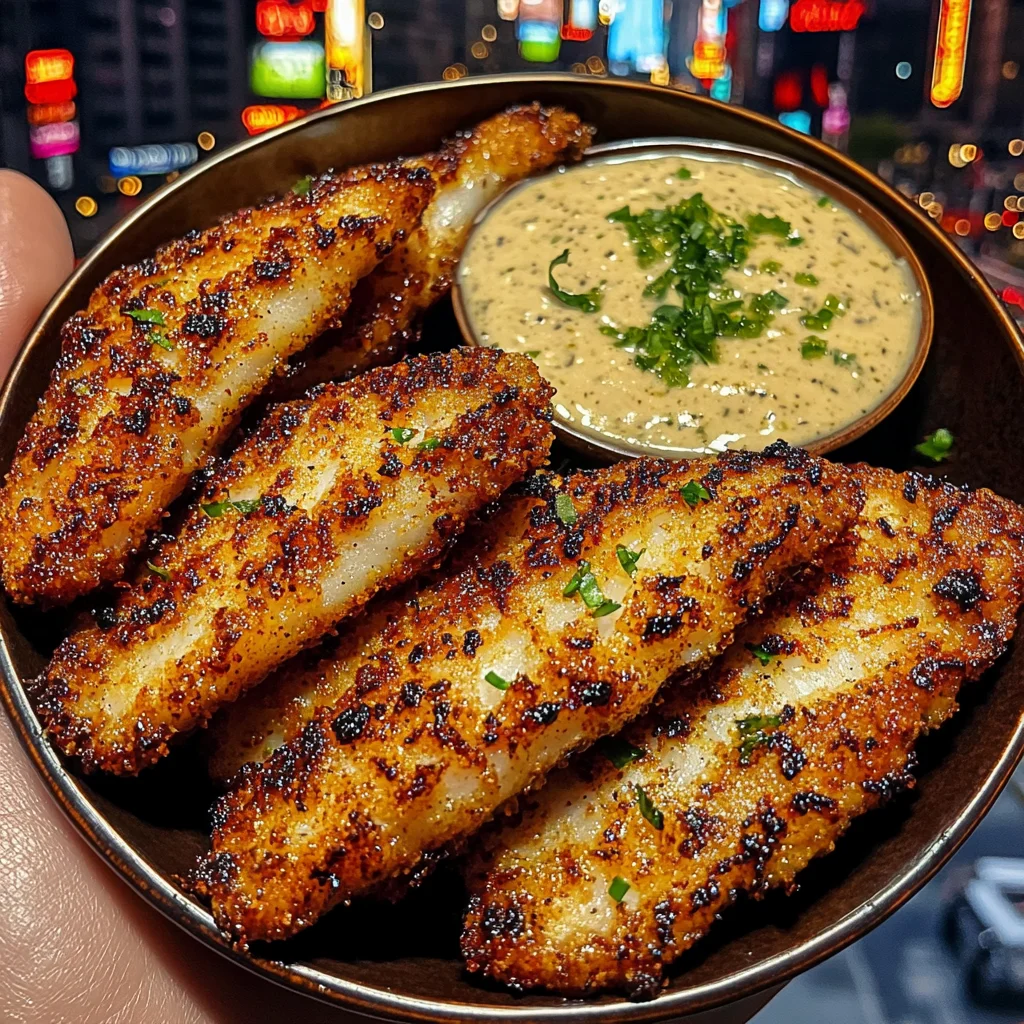 Crispy Cajun Fish Strips with Tartar and Lime Dip