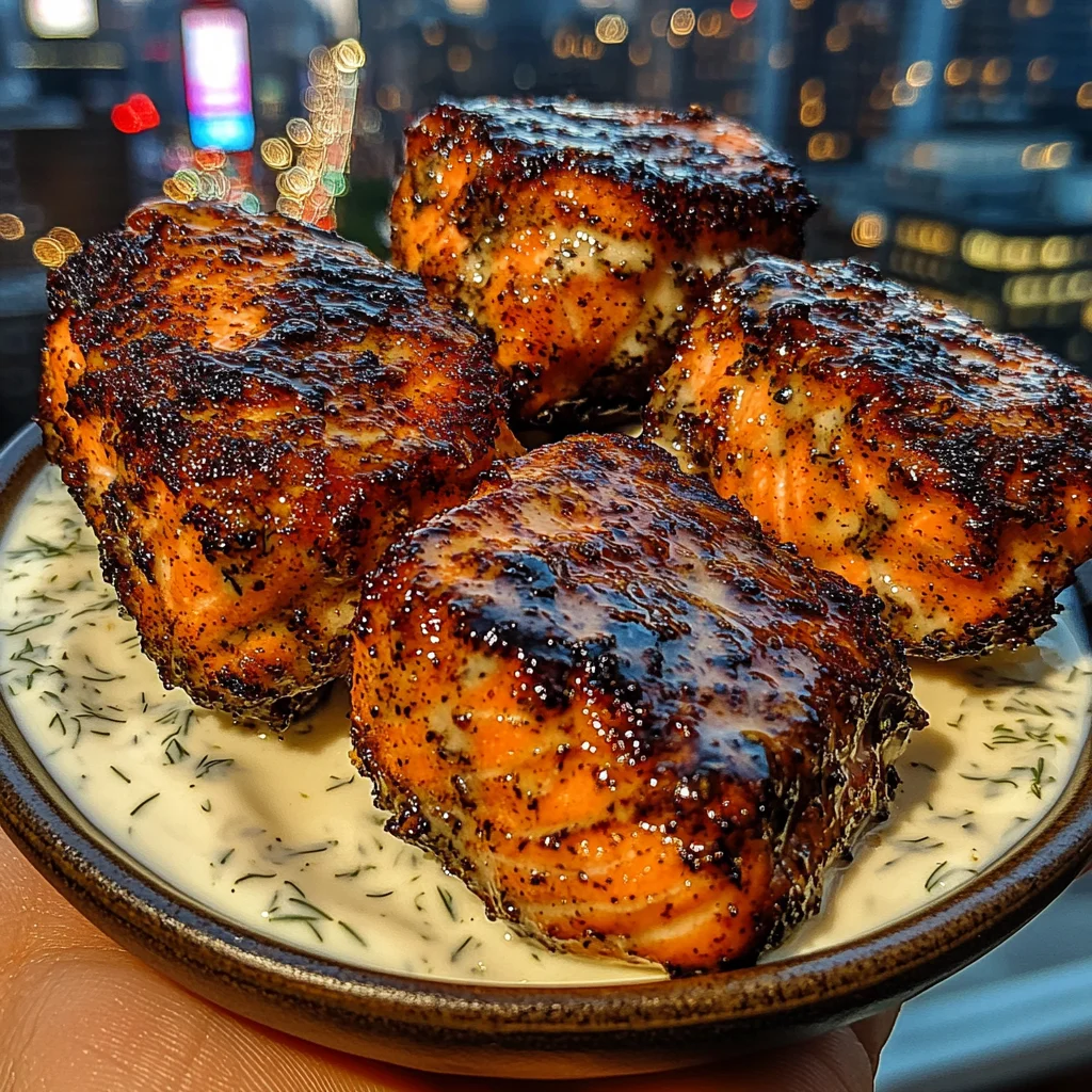 Crispy Cajun Salmon Bites with Cool Yogurt Dill Sauce