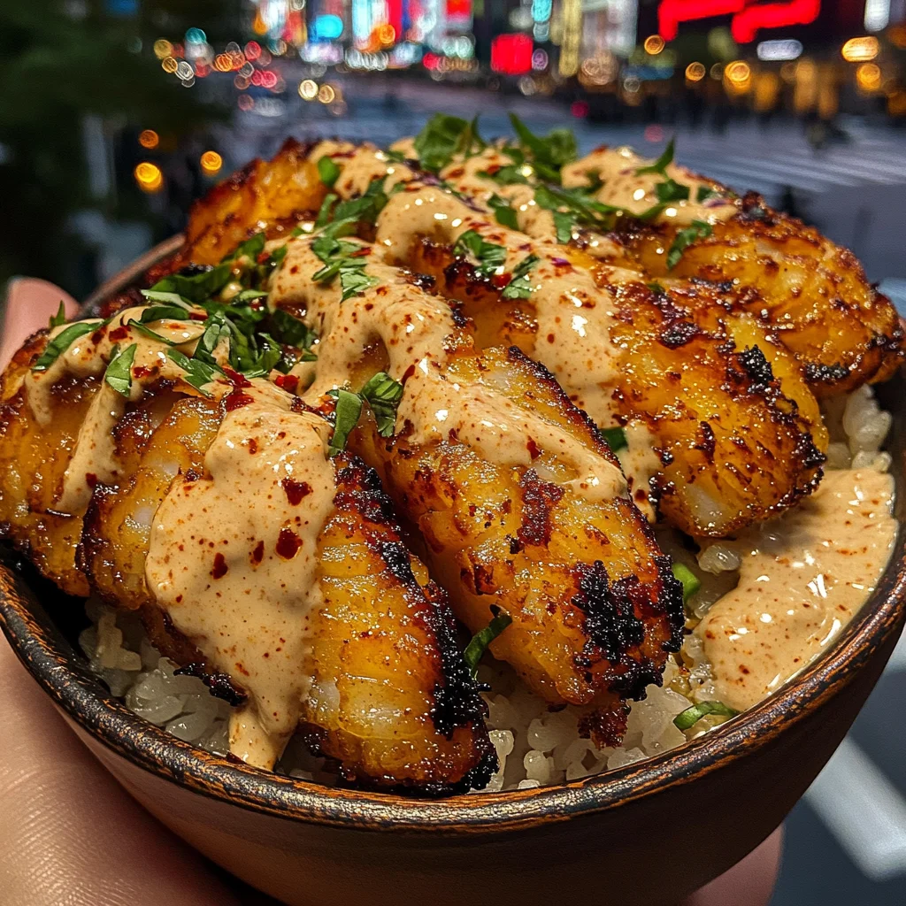 Crispy Fish Rice Bowls with Sweet Chili Mayo
