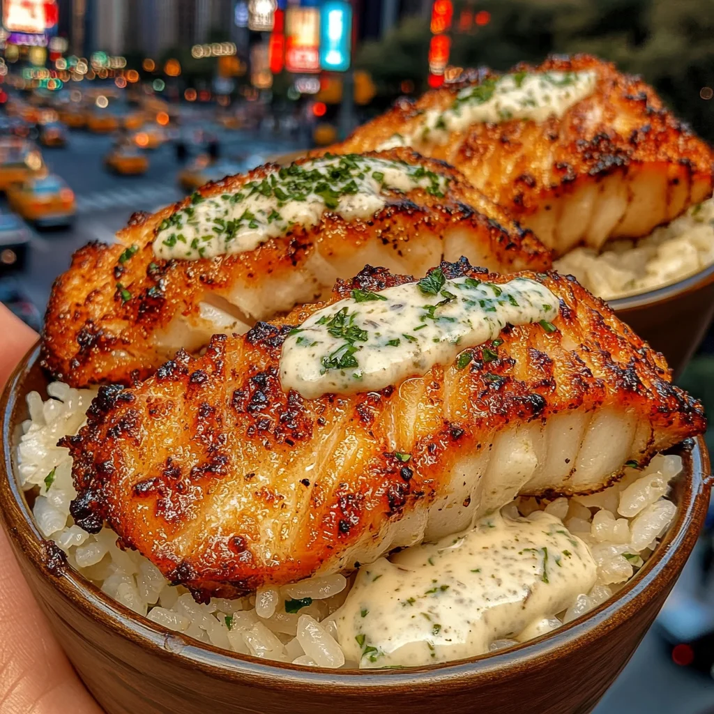 Crispy Fish Rice Bowls with Tangy Herb Yogurt Sauce