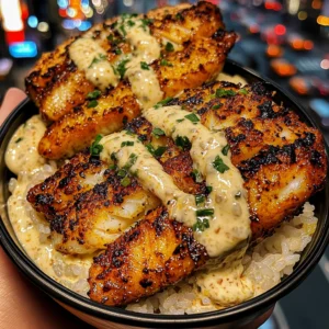 Crispy Fish Rice Bowls with Zesty Lemon Garlic Sauce