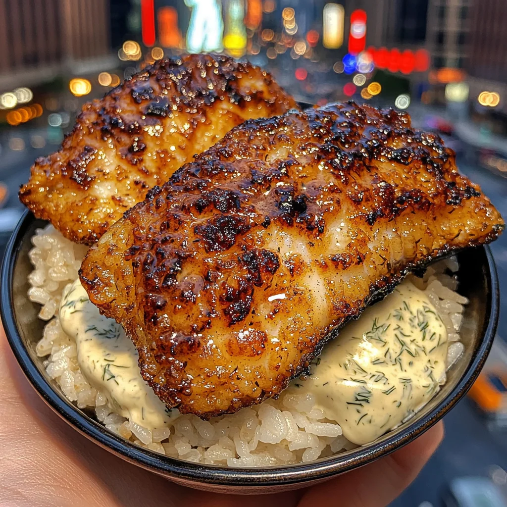 Crispy Fish Rice with Creamy Dill Ranch