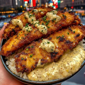 Crispy Fish Strips Rice Bowls with Tangy Lemon Aioli