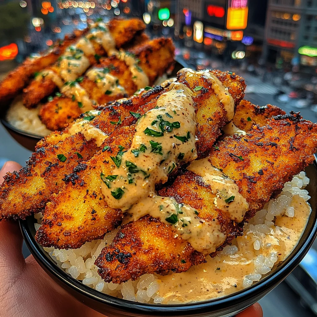 Crispy Fish Strips Rice Bowls with Tangy Lemon Butter Sauce